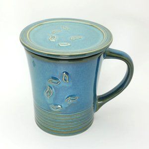 The Republic of Tea Sky Blue Dancing Leaves Mug with Lid for Tea Coffee 10oz